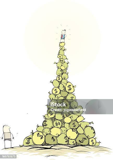 Uomo In Montagna Di Denaro - Immagini vettoriali stock e altre immagini di Montagna - Montagna, Valuta, Milionario