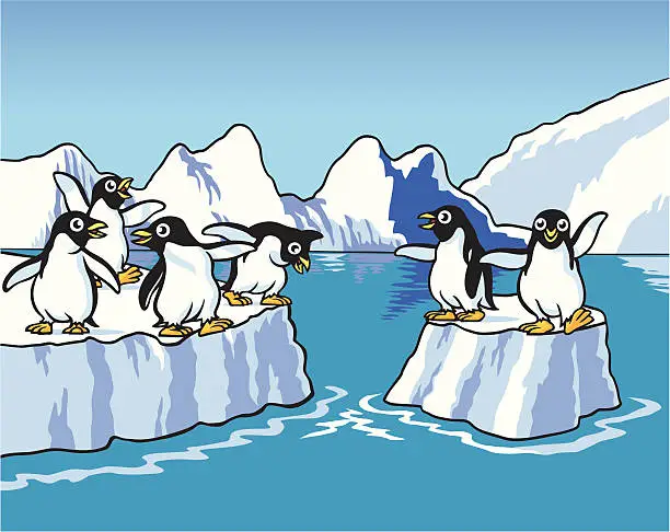 Vector illustration of Penguins Playing