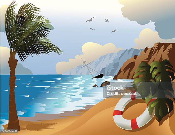 Shipwreck On Tropical Island Stock Illustration - Download Image Now - Beach, Wind, Boulder - Rock