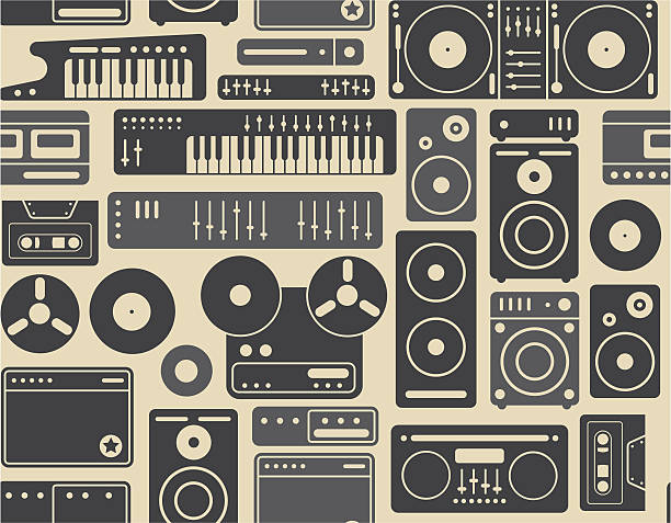 Seamless background with music equipments. ZIP includes large JPG (CMYK), PNG with transparent background.