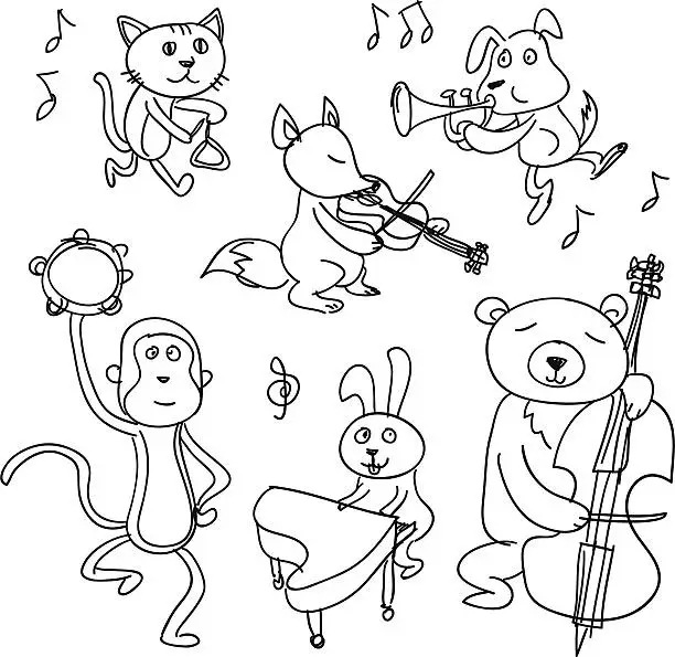 Vector illustration of Cartoon animals are playing music