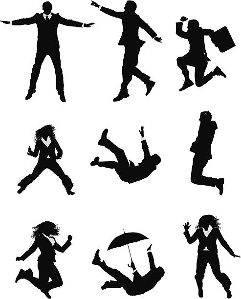 illustrations, cliparts, dessins animés et icônes de gens d'affaires de saut et de chute - men silhouette arms outstretched freedom