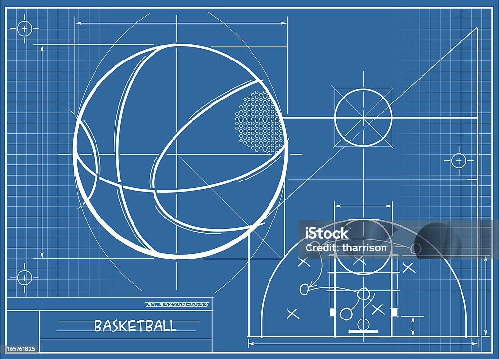 Basketball Blueprint A vector illustration of a basketball blueprint.  This is perfect for backgrounds.  This image is a vector image and is scaleable to any size without distortion or loss of quality. Basketball - Sport stock vector
