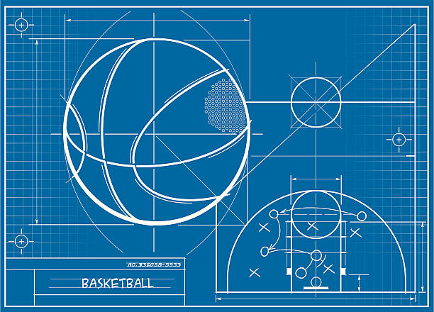 Basketball Blueprint A vector illustration of a basketball blueprint.  This is perfect for backgrounds.  This image is a vector image and is scaleable to any size without distortion or loss of quality. blueprint illustrations stock illustrations