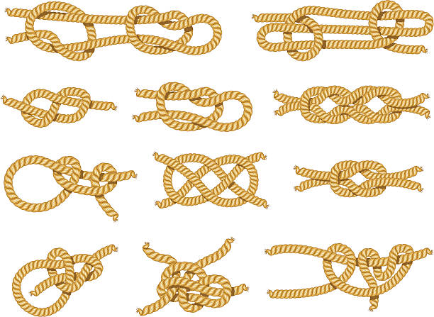 Demonstration of different types of knots Sailors knots Frayed stock illustrations