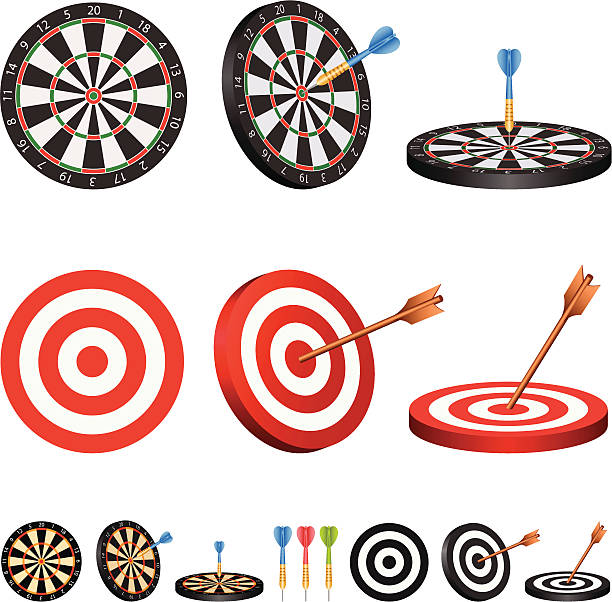 과녁 및 다트판 - dartboard bulls eye darts pattern stock illustrations