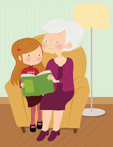 Cartoon Of Grandmother And Granddaughter During Storytime Stock  Illustration - Download Image Now - iStock