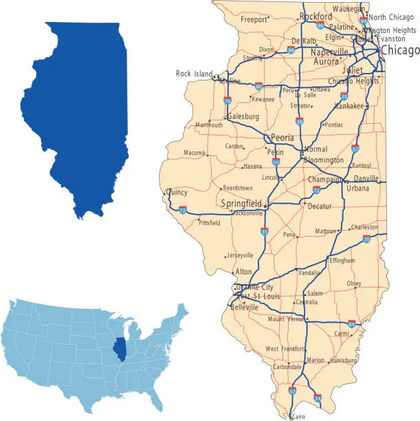 Vector illustration of Illinois road map