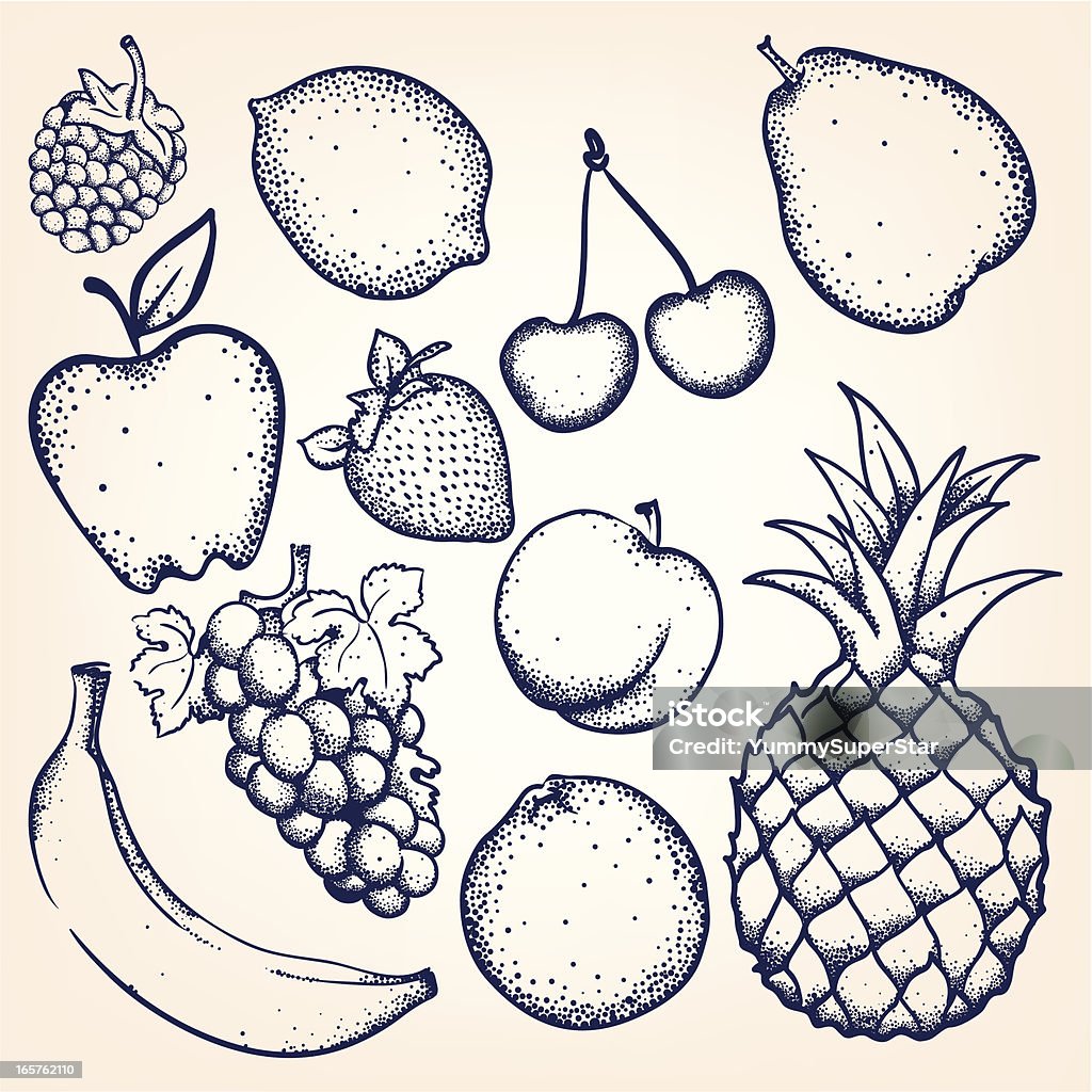 Hand-drawn фрукты и ягоды - Векторная графика Клубника роялти-фри