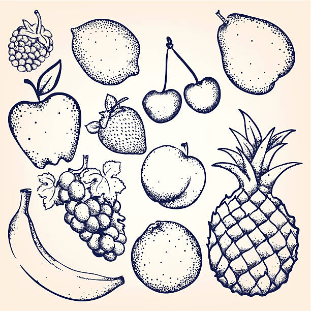 Hand-drawn fruits and berries Fruits and berries illustration banana drawings stock illustrations