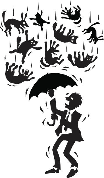 猫と犬はご同伴いただけますが、雨 - raining cats and dogs 英語の慣用句点のイラスト素材／クリップアート素材／マンガ素材／アイコン素材