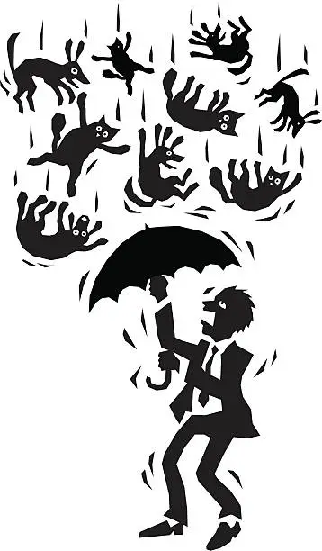 Vector illustration of Raining cats and dogs