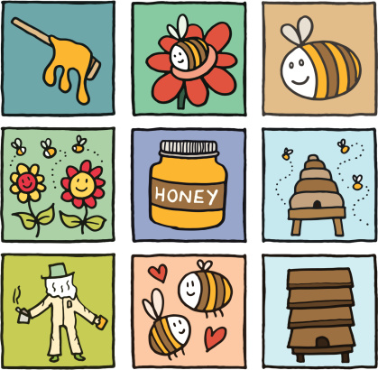A set of block icons relating to bees.