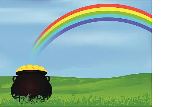 Vector illustration of Pot of Gold Under Rainbow