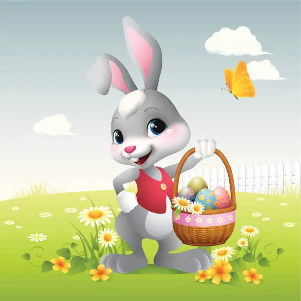 Vector illustration of Easter Bunny - basket