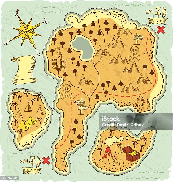 Handdrawn Treasure Map Stock Illustration - Download Image Now - Treasure Map, Map, Treasure Chest