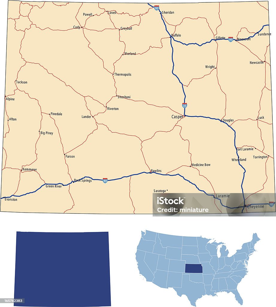 Wyoming road map - Lizenzfrei Fernverkehr Vektorgrafik