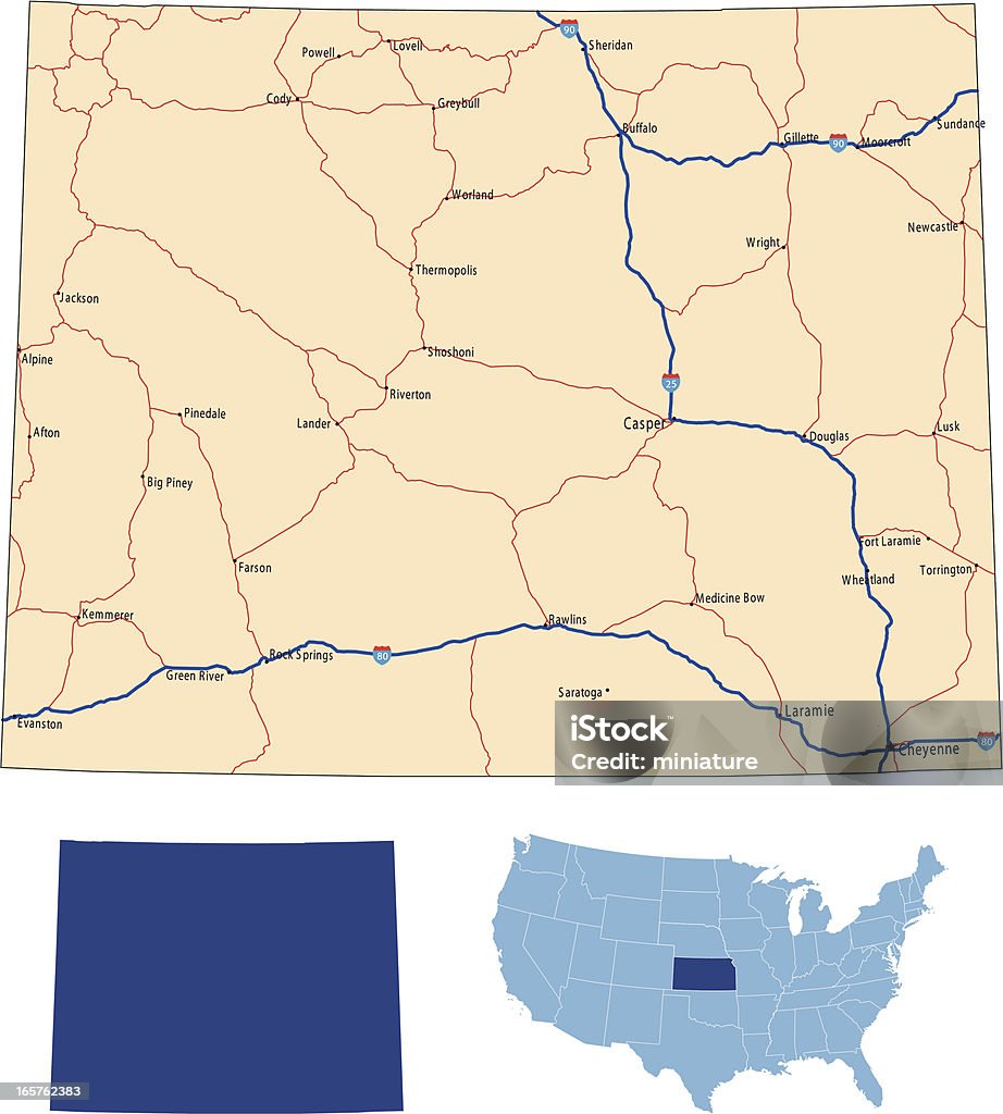 Вайоминг Дорожная карта - Векторная графика Автострада роялти-фри