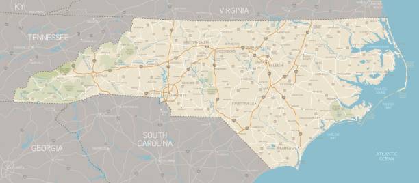 illustrazioni stock, clip art, cartoni animati e icone di tendenza di mappa della carolina del nord - north carolina