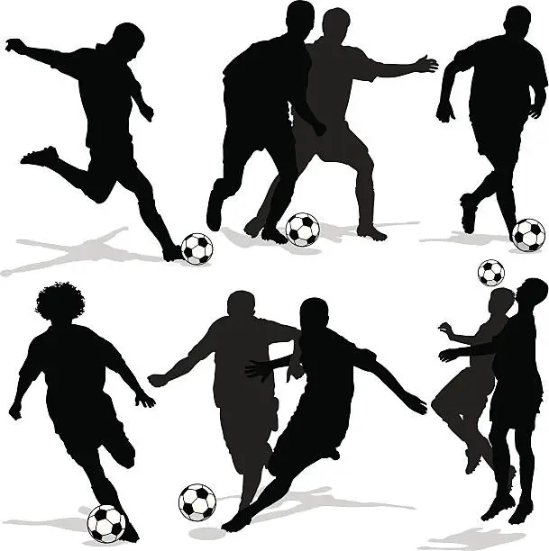 Vector illustration of Soccer Player Silhouettes with Shadows