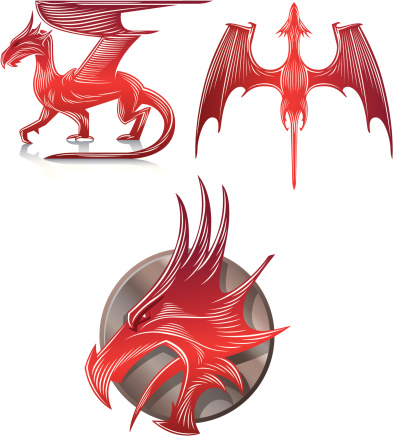 Vector illustrations of red dragon icons