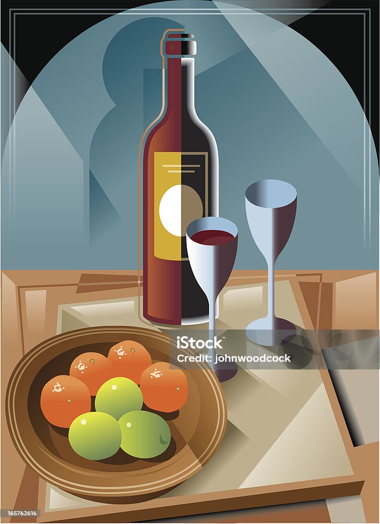 Frutta e vino - arte vettoriale royalty-free di Cubismo