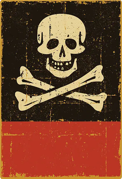 Vector illustration of Distressed Jolly Roger Sign - Copy Space