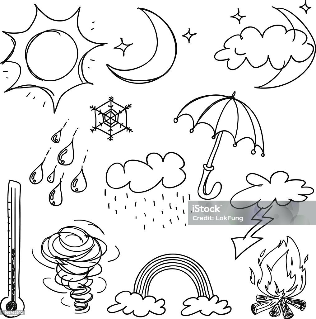 Weather icon collection in black and white Sketch Drawing of different styles weather elements. Moon stock vector