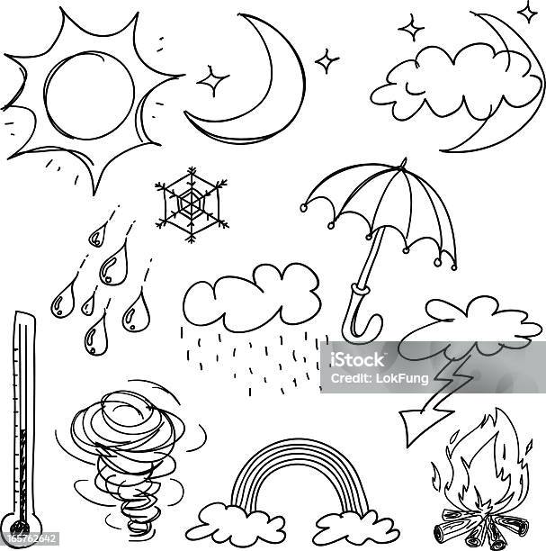 Weather Icon Collection In Black And White Stock Illustration - Download Image Now - Moon, Doodle, Weather