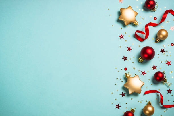 istock Christmas present box with red ribbon at blue. 1657626465