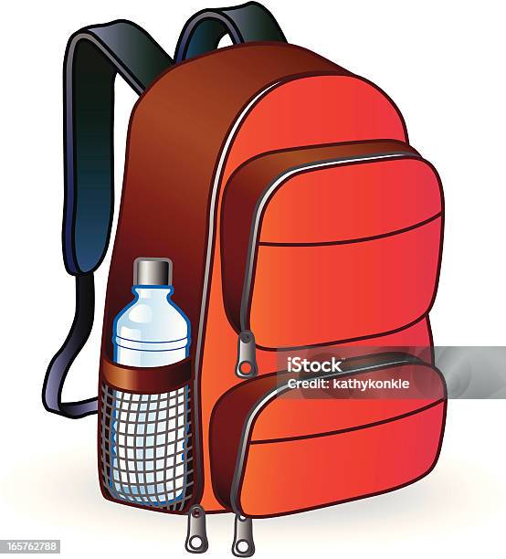 Red Backpack Stock Illustration - Download Image Now - Backpack,  Illustration, Bottle - iStock