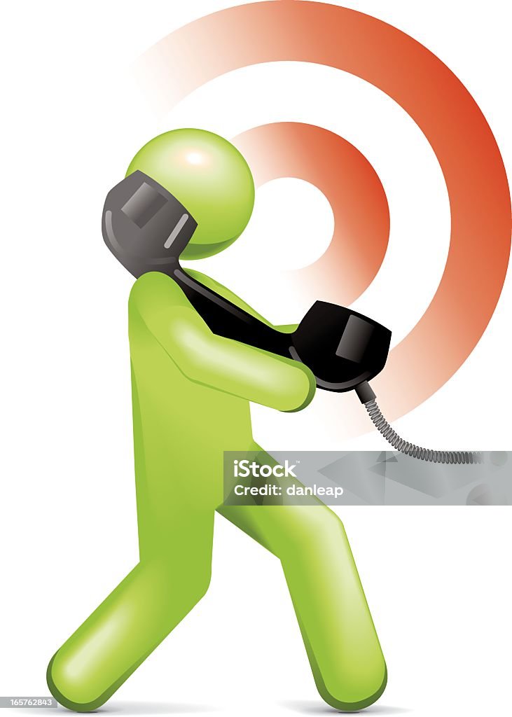 Telephoning Man Vectored man icon with a phone receiver. The figure is first rendered in a 3D programme for realistic lighting, material and reflection, then drawn in illustrator using sophisticated blends. This format can be blown up to any size without loss of quality. Advice stock vector