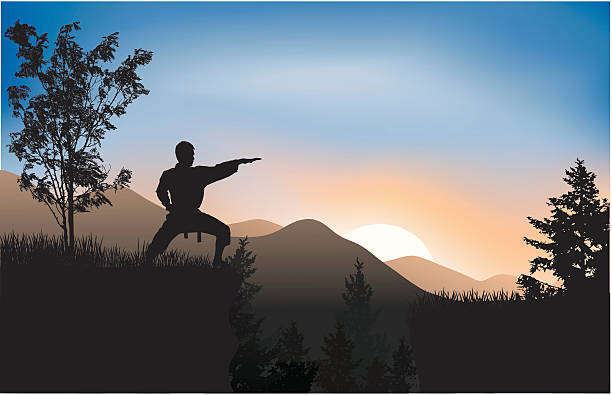 Training in the mountains vector art illustration