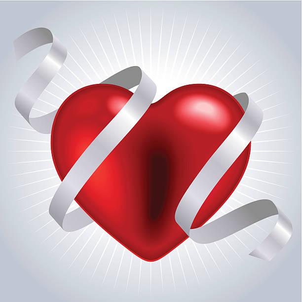 Red Heart with ribbon vector art illustration