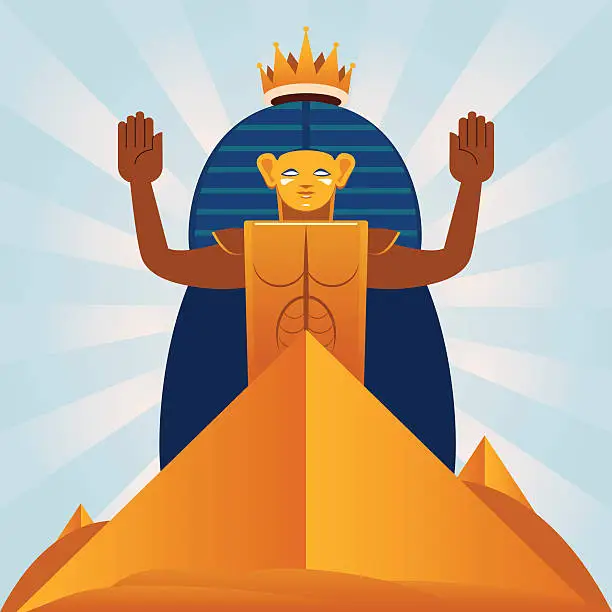 Vector illustration of Golden King Pharaoh over a Pyramid