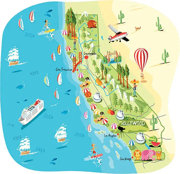 Vector illustration of Cartoon map of California
