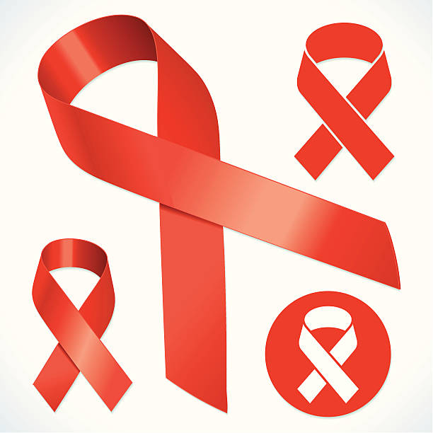 illustrazioni stock, clip art, cartoni animati e icone di tendenza di nastri rossi con terminali lunga e corta - aids awareness ribbon ribbon bow cut out
