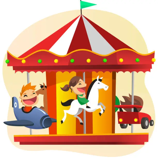 Vector illustration of Merry-go-round Amusement Park Game