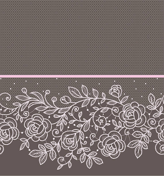 illustrazioni stock, clip art, cartoni animati e icone di tendenza di rose rosa in pizzo orizzontale seamless pattern. - lace