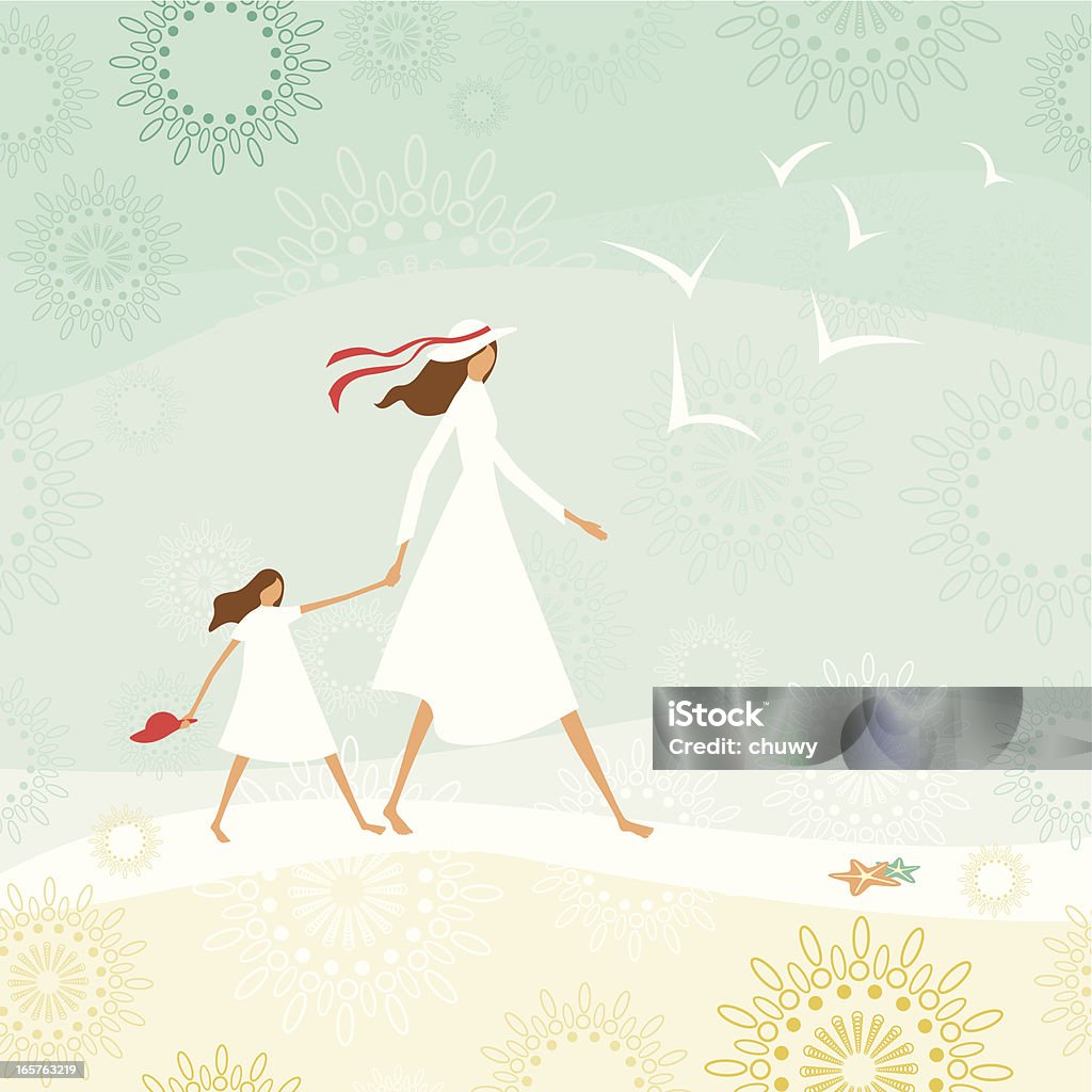 Mother and daughter walking through the beach Summer background with a mother and her daughter walking through the beach. Mother stock vector