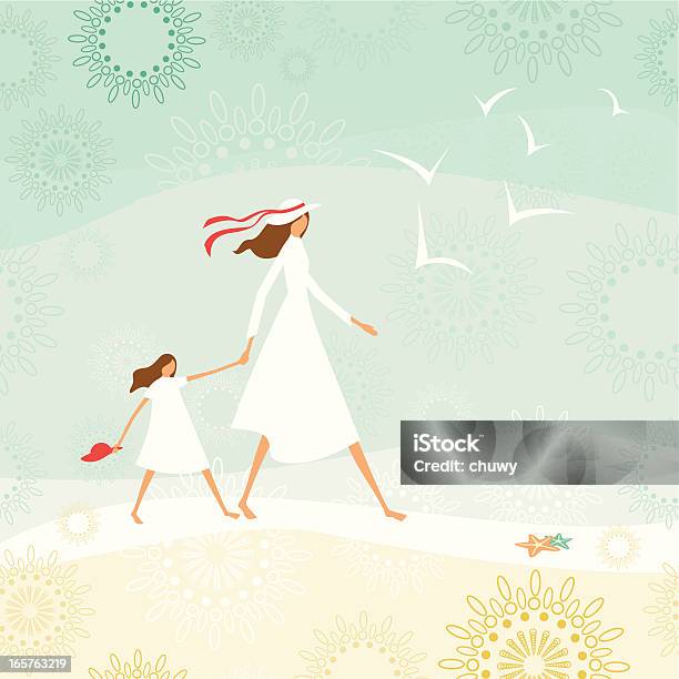 Mother And Daughter Walking Through The Beach Stock Illustration - Download Image Now - Mother, Daughter, Child