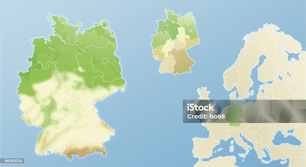 Fizyczne Mapa Niemiec-topografia i polityczne lokalizacji - Grafika wektorowa royalty-free (Bez ludzi)