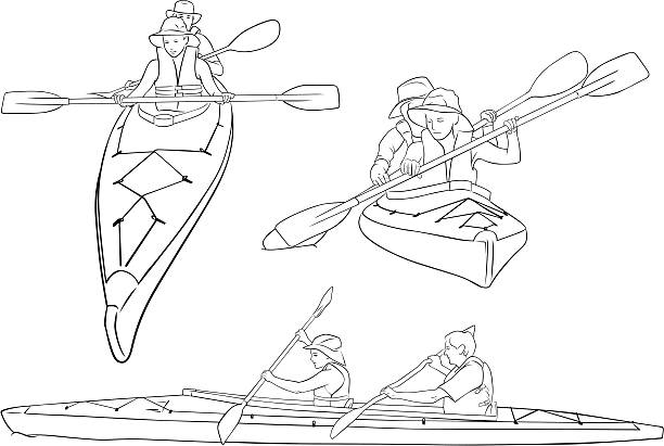 Line drawings of double kayaks vector art illustration