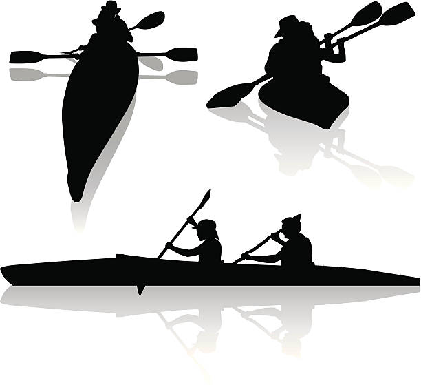 ilustrações de stock, clip art, desenhos animados e ícones de duas silhuetas de caiaque caiaque - silhouette kayaking kayak action