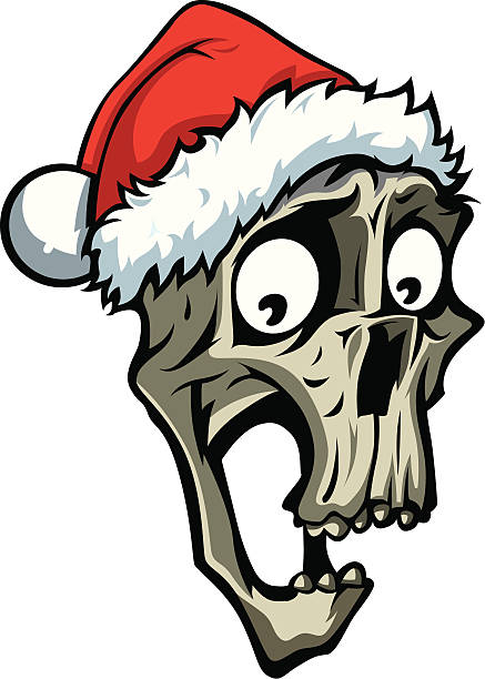skull with Santa's red hat vector scary skull with Santa's red hat cartoon of painted skull faces stock illustrations