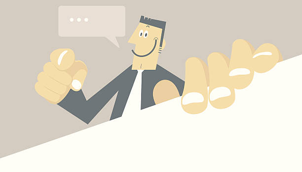 ilustrações de stock, clip art, desenhos animados e ícones de homem segurando uma placa em branco e virada para si - hand sign index finger human finger human thumb