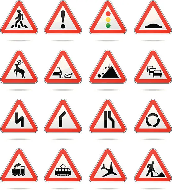 Vector illustration of Warning road signs