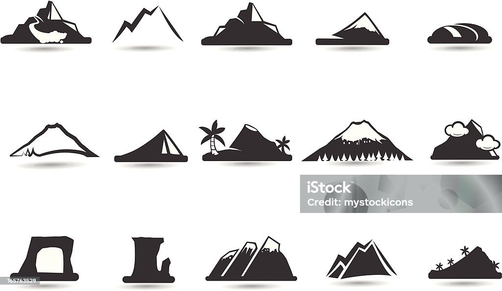 Iconos y símbolos de la montaña - arte vectorial de Ícono libre de derechos