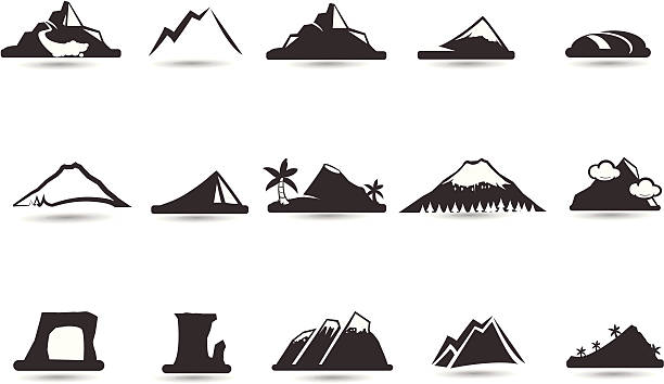 ilustraciones, imágenes clip art, dibujos animados e iconos de stock de iconos y símbolos de la montaña - volcano