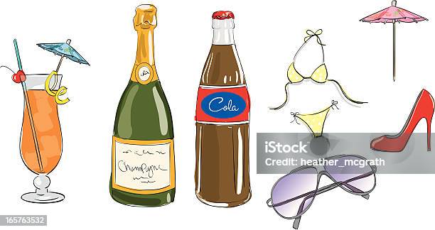 여름 디자인식 항목 샴페인-와인에 대한 스톡 벡터 아트 및 기타 이미지 - 샴페인-와인, 병, 칵테일 우산
